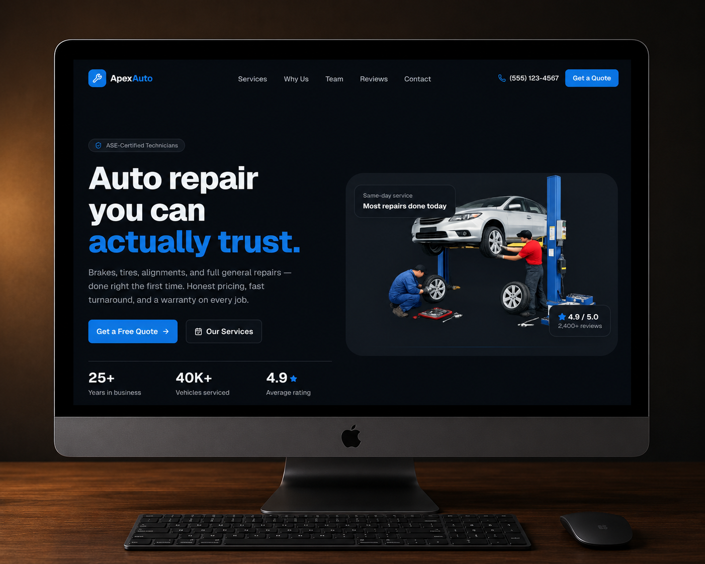 Apex Auto repair shop website with online service booking