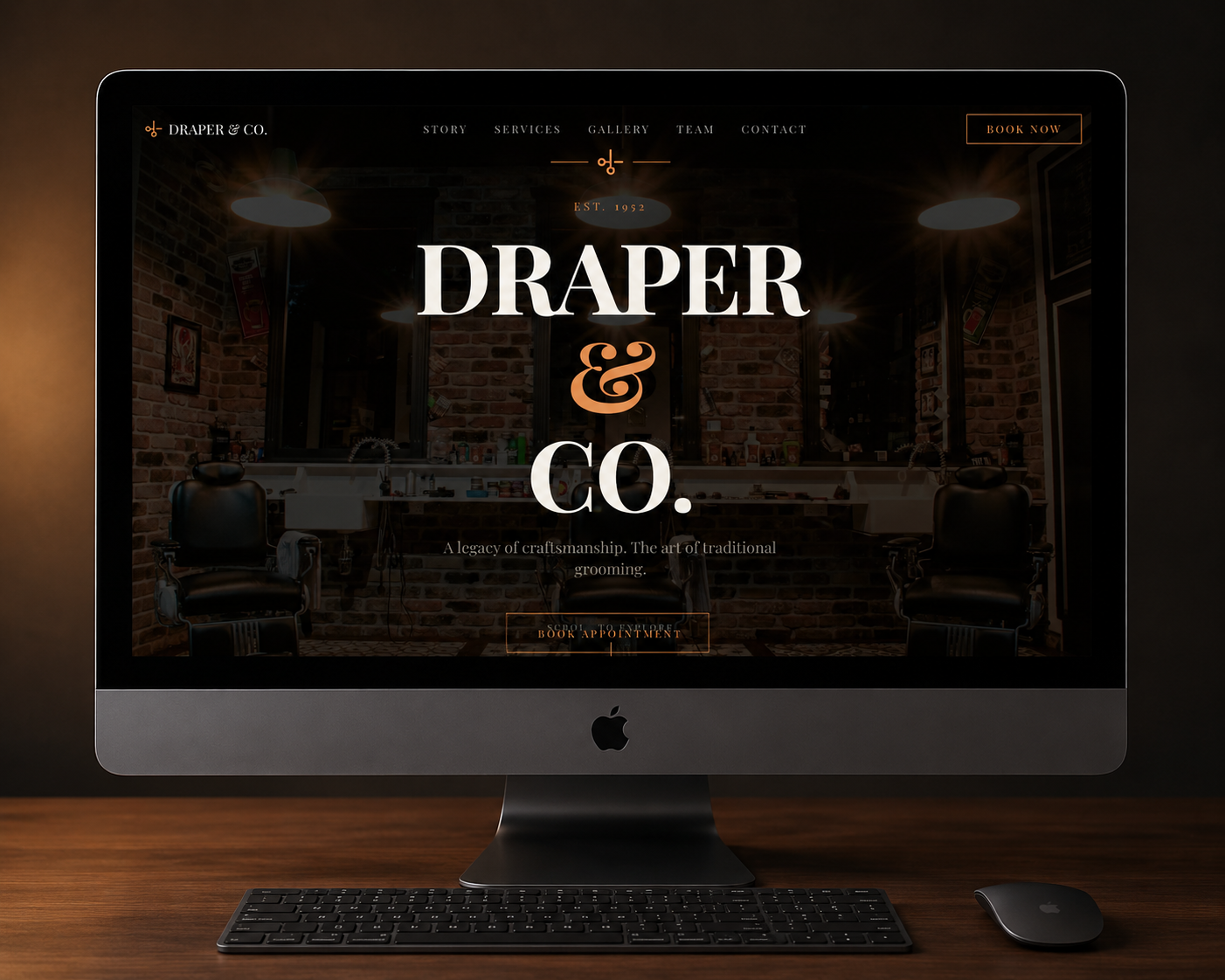 Draper & Co barber shop website with classic styling and booking