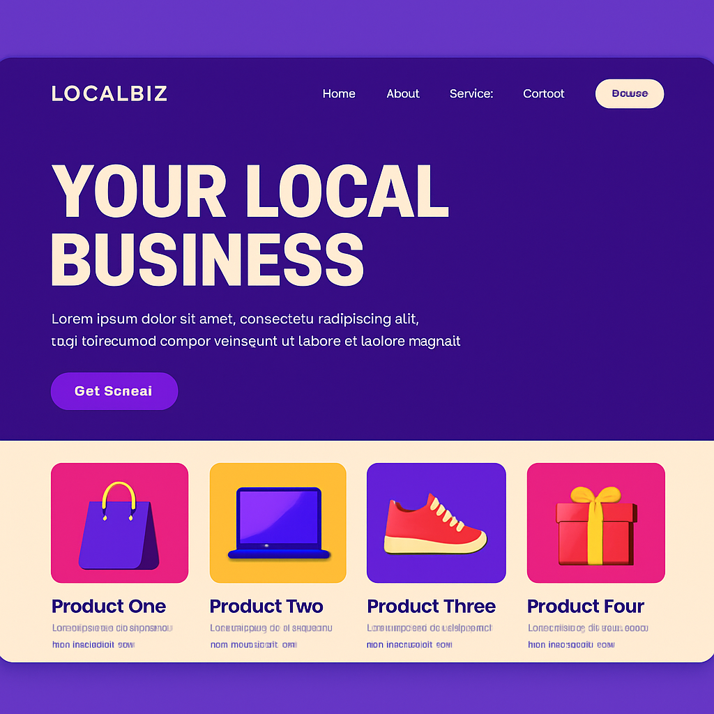 Vibrant custom website homepage shown on the desktop screen